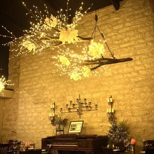 Lights and the old grand piano. (Don&apos;t touch the piano).