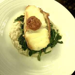 Sea Bass, Spinach and Mashed Potatoes
