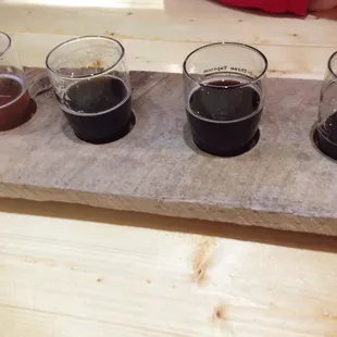 A flight of dark beers.