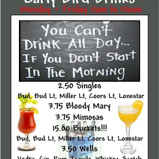 Early bird drink specials!