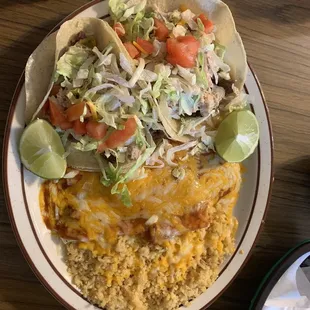 Number 15, carne asada tacos and enchiladas