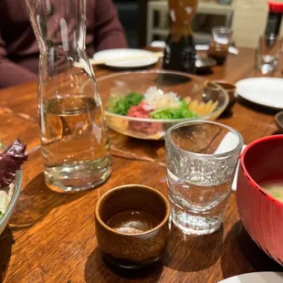 Room temp sake &amp; kelp salad