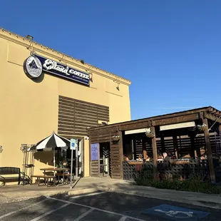Cute outdoor covered patio seating outside the restaurant.
