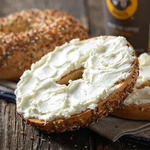 a bagel with cream cheese