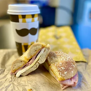 Ham, Egg &amp; Cheddar on a Sesame Bagel