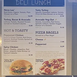 Deli lunch menu Feb 2022