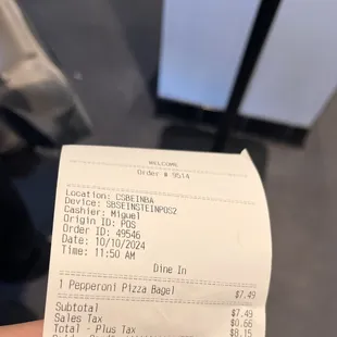 price i paid for the pizza bagel
