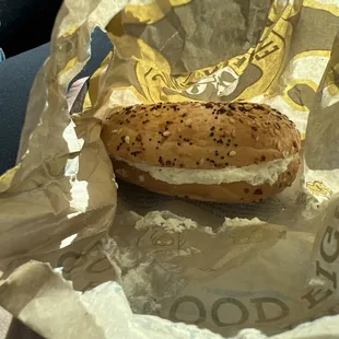 Everything bagel with cream cheese.