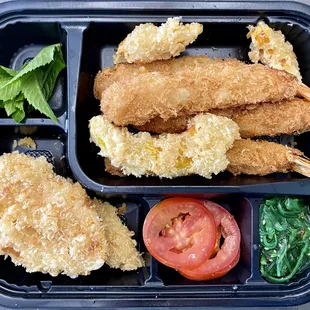 Shrimp tempura platter with kabocha squash and sweet potato