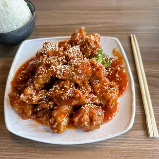 Sesame chicken with rice