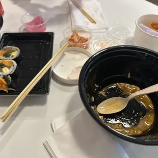 That kimbap will not last. There's also a really good dip. We're also buying one to go.