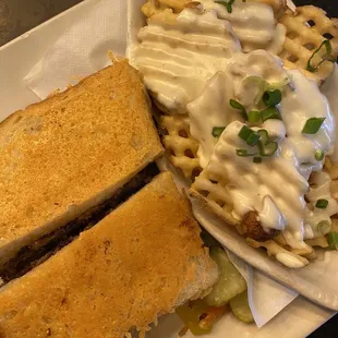 Pub Parmesan Patty Melt + Gorgonzola Cheese Fries