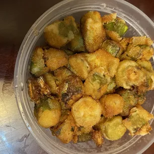 Fried okra to go. They were very well seasoned!