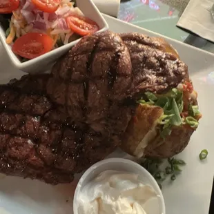 Steak w/ loaded potato and a salad