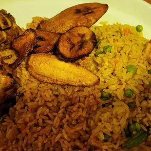 Chicken, jollof rice, fried rice  Min