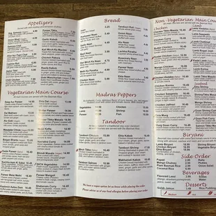 a menu on a table