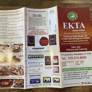 the menu for the restaurant