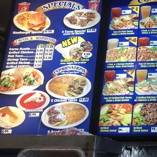 New menu prices. Wednesday special- 1.75 fish tacos  7/17/24