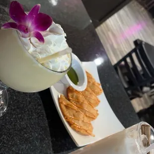 Piña colada, shrimp empanadas &amp; a horchata. Delicious