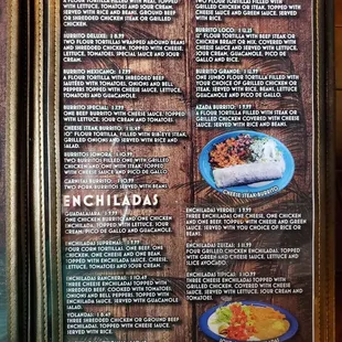 a menu for burritos