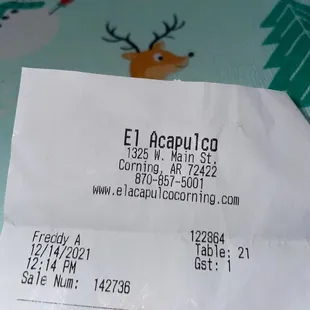 Info on receipt