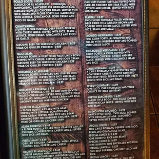 menu