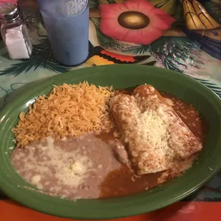Chicken enchiladas rice &amp; beans