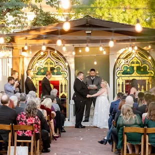 Wedding ceremony taking place in our garden