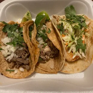 Asada Taco, Carnitas Taco, and Shrimp Taco