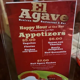 Happy hour food menu
