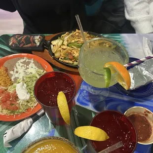 Chicken fajitas, jumbo margarita