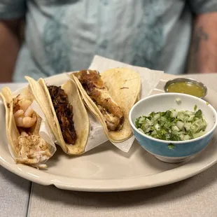 3 street taco plate - shrimp, pork, fish