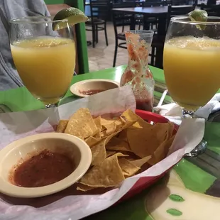 Regular lime margaritas 16 oz. Frozen  Chips n Salsa