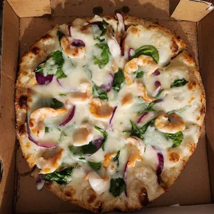 shrimp Alfredo pizza.