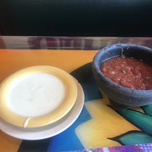 Cheese dip and salsa