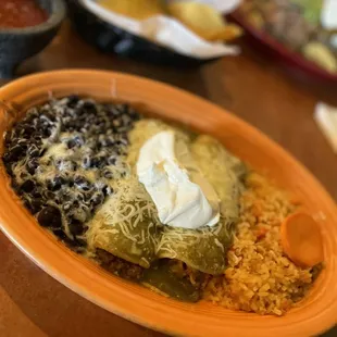 Enchilada Verde, Rice and Beans