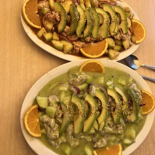 two plates of food on a table