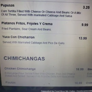 Menu prices