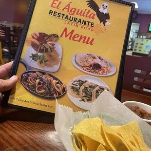 Menu and chips/salsa