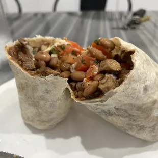 Regular burrito with steak / carne asada and shrimp / camarones