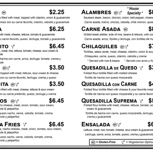 El Alambre take-out menu page 2 &amp; 3