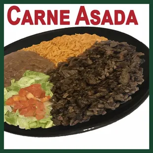 Carne Asada platter with rice &amp; beans