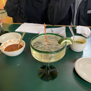 house margarita and salsa