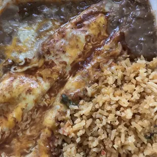 Enchiladas Beans and tasty Rice! Yum!