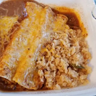 Take Away Enchiladas.  Kind of sloppy joe spices