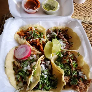 Suadero, carnitas, bistec, beef, chicken and mole, barbacoa