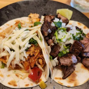 Chicken Tinga and Carne Asada tacos