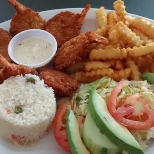 Camarones empanisados. All this food for only 10.99! Everything was fresh and delicious.