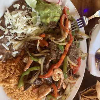 steak and shrimp fajitas