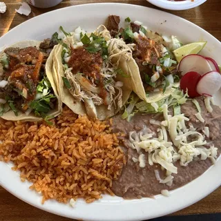 3 Tacos with Rice and Beans
